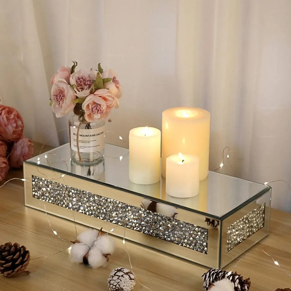 Luxury Mirrored Wall Shelf - Crushed Diamond Floating Display Rack (38x15cm)