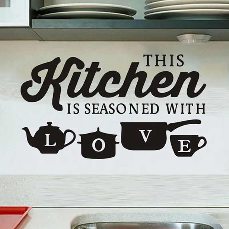 Kitchen Wall Decal - 'This Kitchen is Seasoned with Love' Quote Sticker