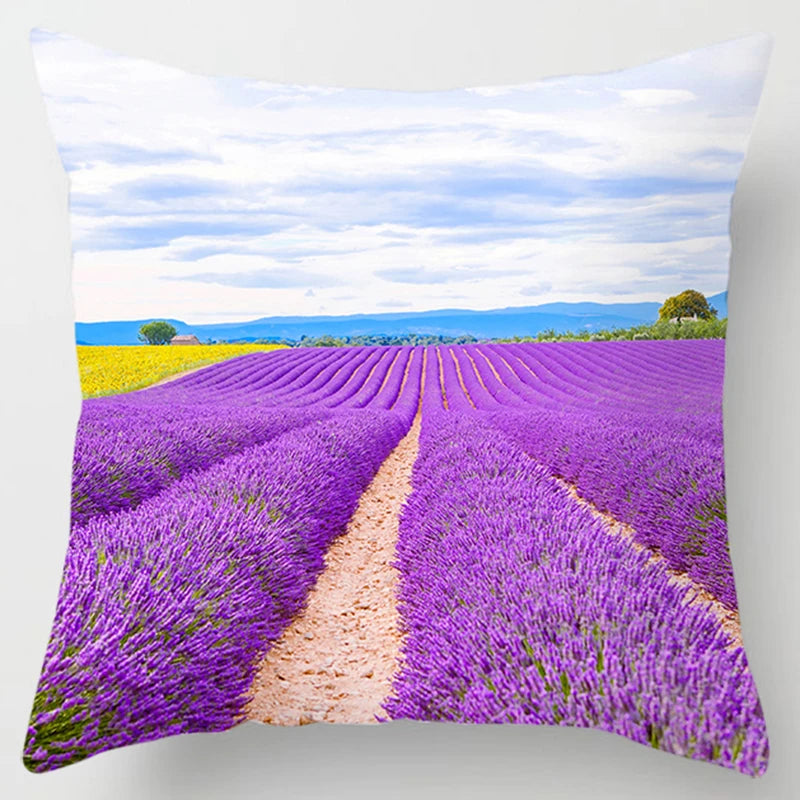 Lavender Pattern Throw Pillow Cover - Decorative Sofa Cushion Case for Living Room & Bedroom