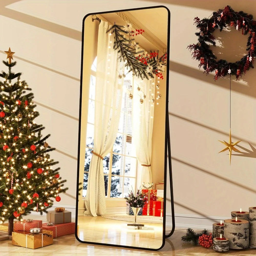 Full Length Mirror 59" - Standing Floor Mirror with Rounded Corners & Aluminum Frame