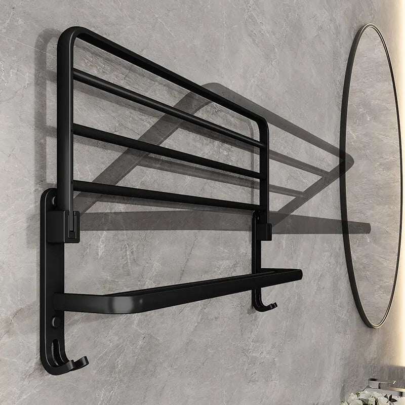 Matte Black Double Towel Rack with Folding Bars