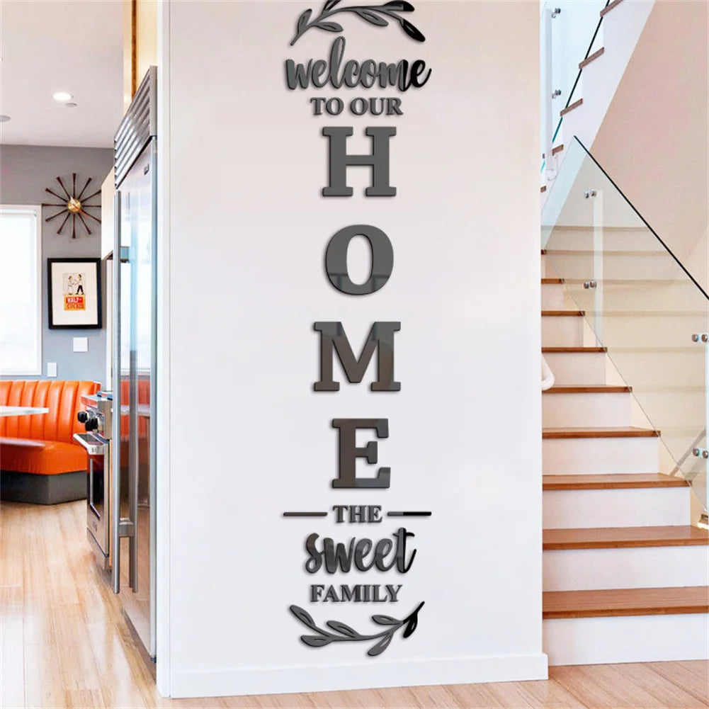 3D Mirror Wall Stickers - Removable Acrylic Letter Decals for Home Décor