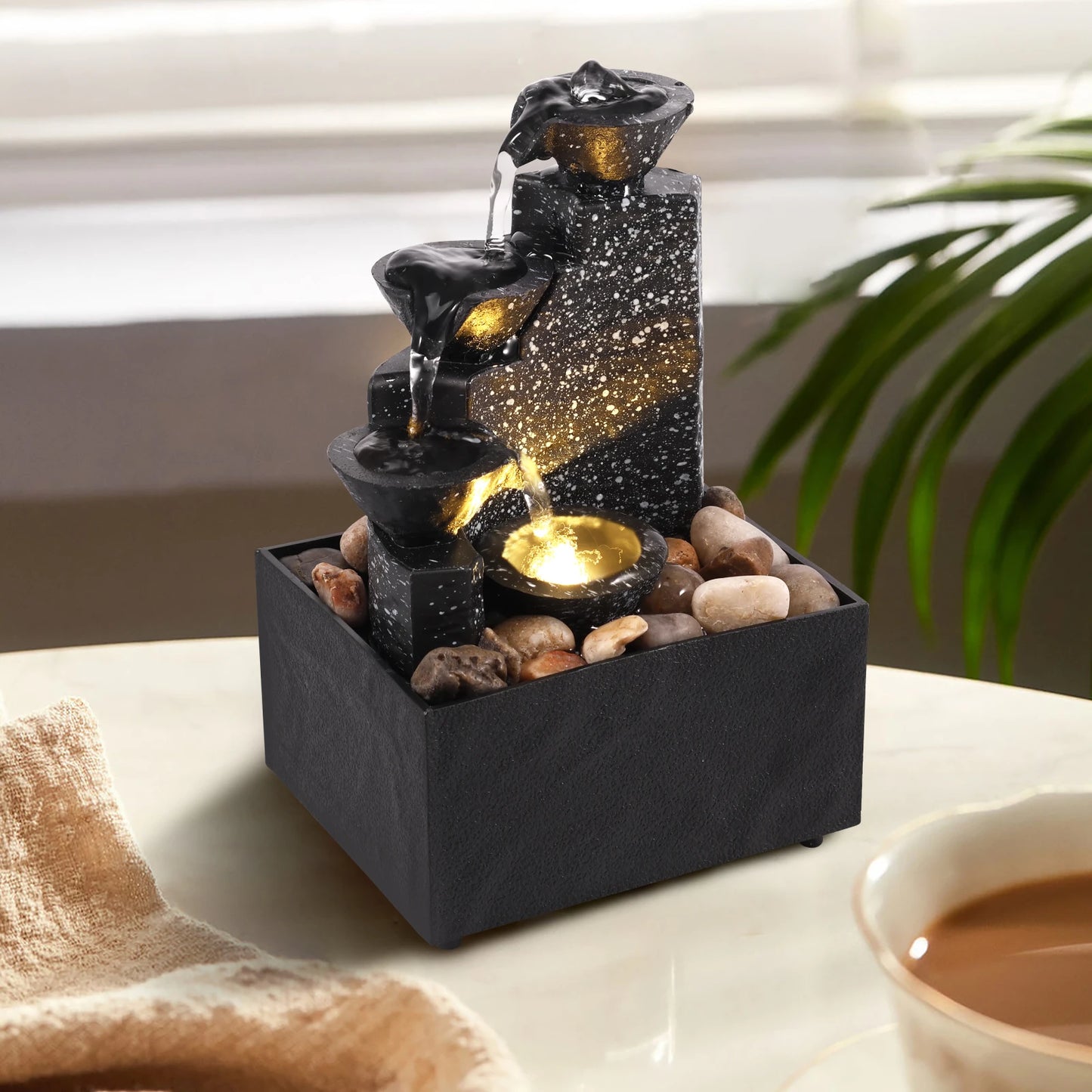 Tabletop Waterfall Fountain - Relaxation & Meditation Desktop Decor with LED Lights