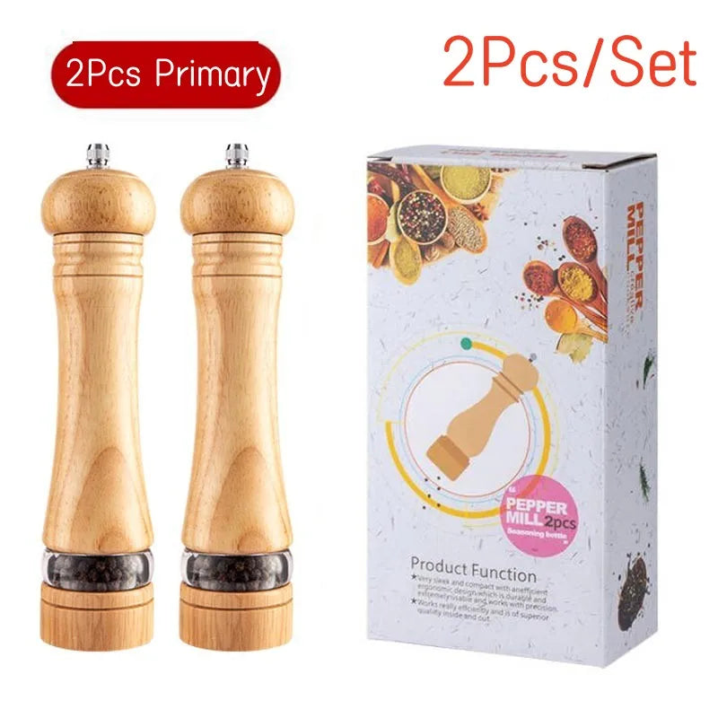 8-Inch Wooden Pepper Grinder - Adjustable Ceramic Mill for Fresh Ground Salt & Spices