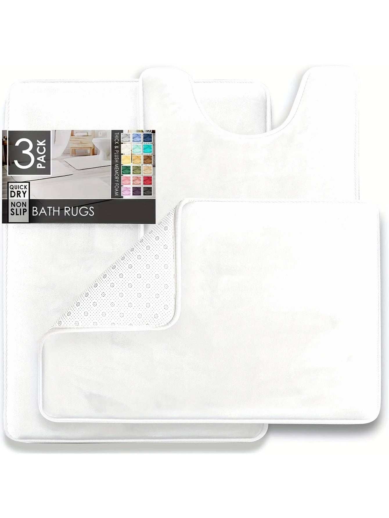 3-Piece Velvet Memory Foam Bathroom Rug Set - Ultra-Soft Non-Slip Bath Mats for Complete Coverage