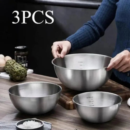 Professional Stainless Steel Mixing Bowl Set - 3-Piece Kitchen Essentials with Measurement Marks