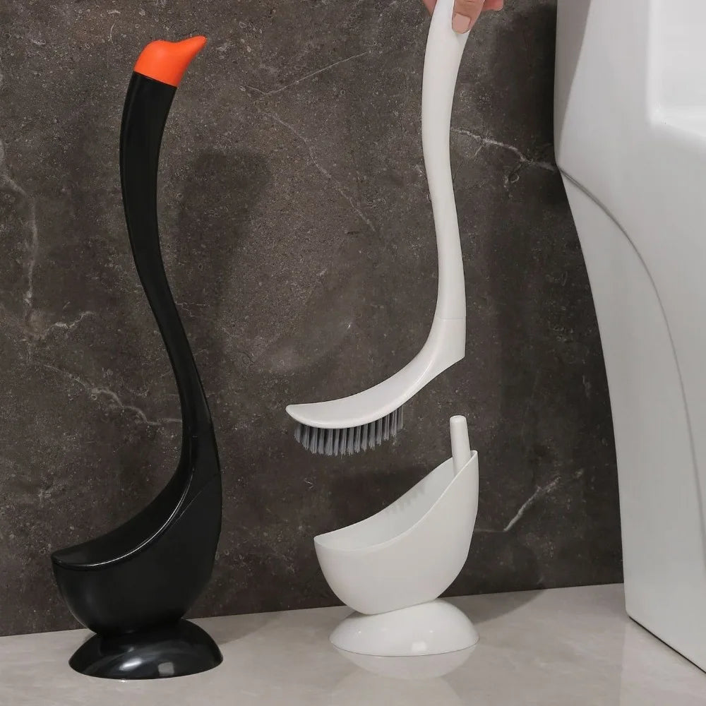 Swan-Shaped Toilet Brush & Plunger Set - Elegant Long Handle Bathroom Cleaning Tool