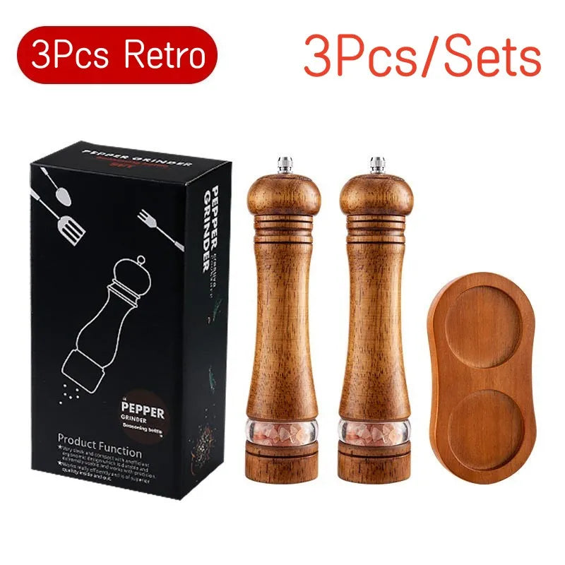 8-Inch Wooden Pepper Grinder - Adjustable Ceramic Mill for Fresh Ground Salt & Spices