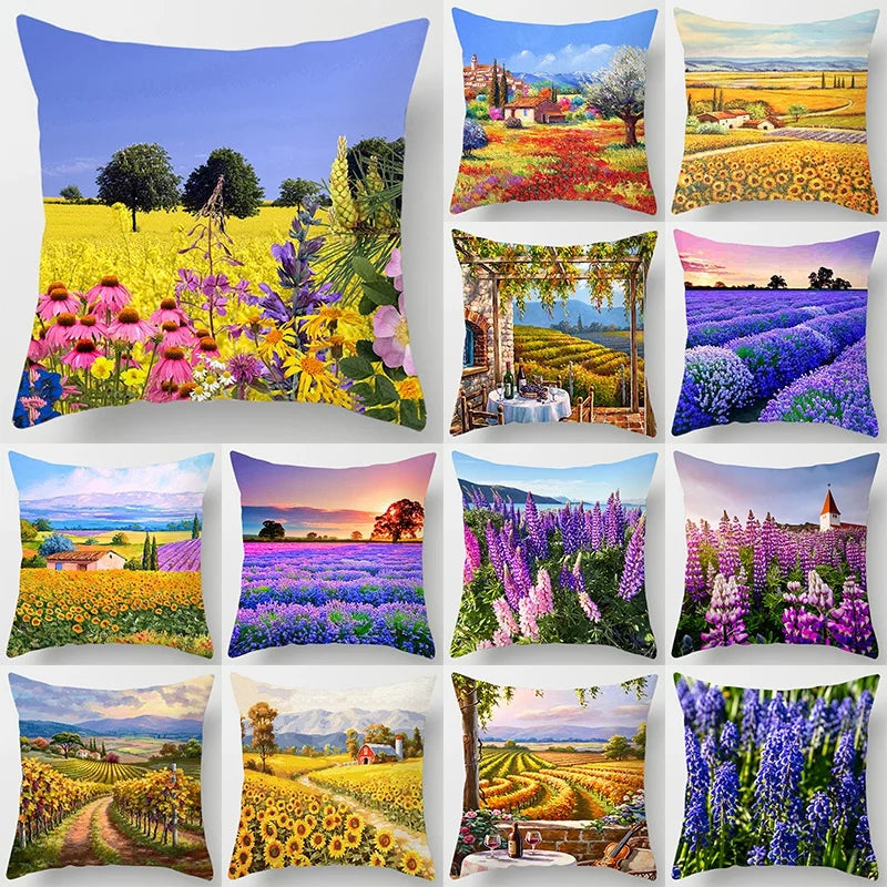 Lavender Pattern Throw Pillow Cover - Decorative Sofa Cushion Case for Living Room & Bedroom