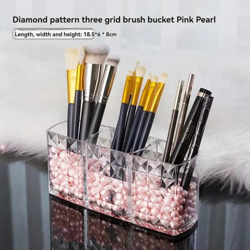 Diamond Pattern Mirror Storage Box - Bathroom Cosmetics & Lipstick Organizer