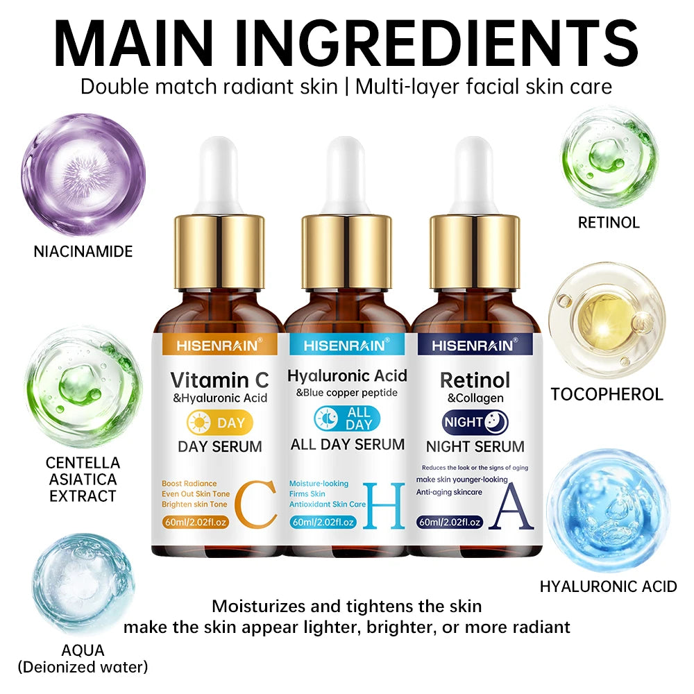 HISENRAIN Vitamin C + Retinol + Hyaluronic Acid Serum Duo - Anti-Aging Brightening & Hydration