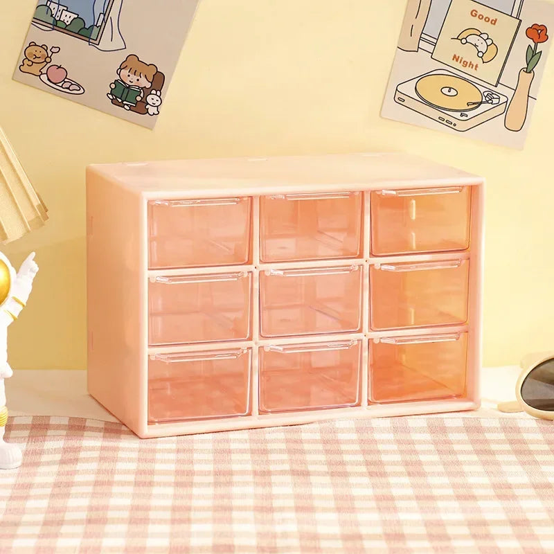 9-Grid Desktop Storage Organizer - Transparent Drawer for Desk & Wall Mount