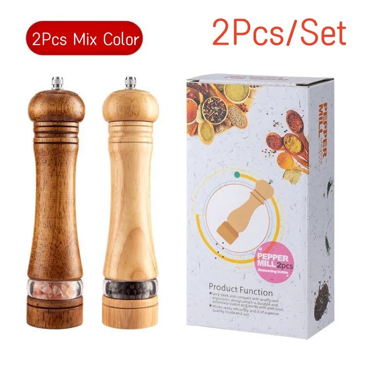 8-Inch Wooden Pepper Grinder - Adjustable Ceramic Mill for Fresh Ground Salt & Spices