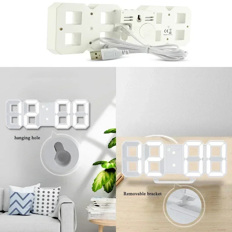 Digital LED Wall Clock - Modern Electronic Display with Alarm for Home & Office