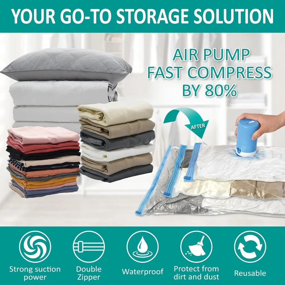 Vacuum Storage Bags with Electric Pump - Increase Storage Space by 80%