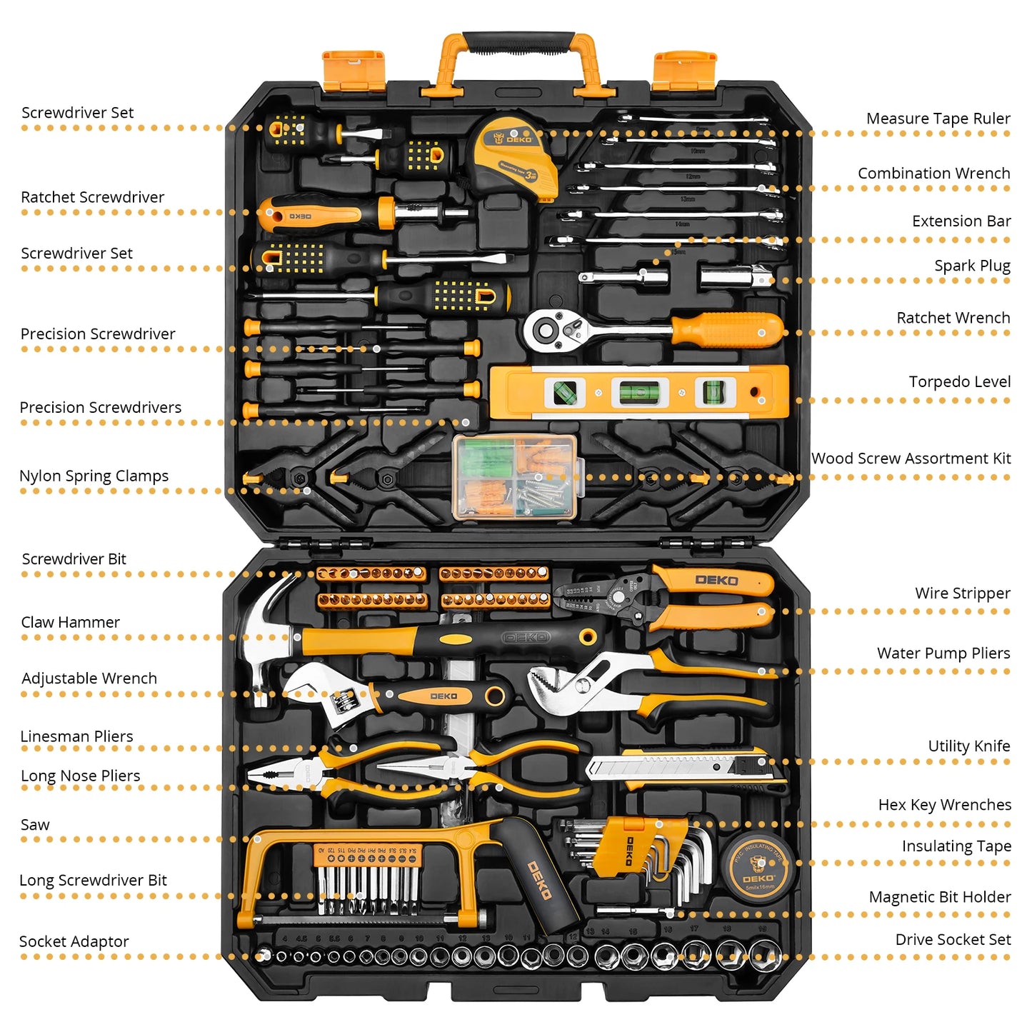 DEKO 228-Piece Home & Auto Repair Tool Set with Storage Case