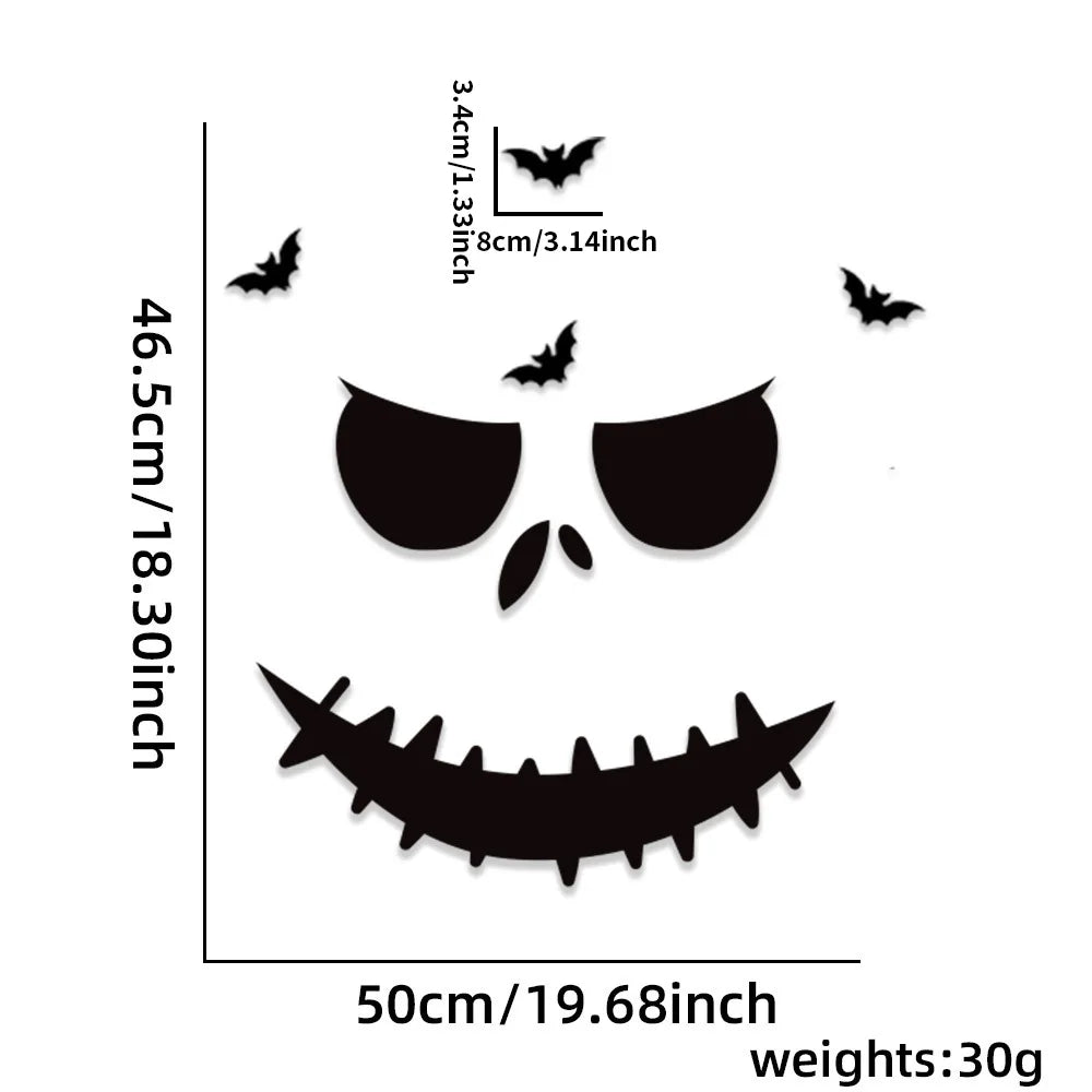 Halloween Window Clings & Door Stickers - Spooky Skeleton, Pumpkin & Witch Decor Set