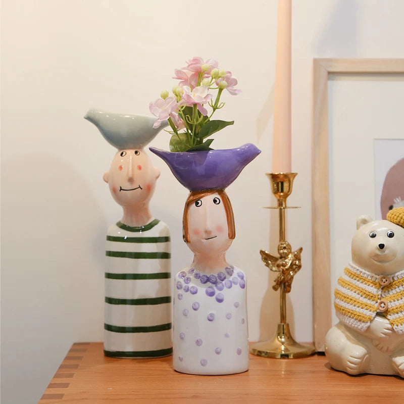 Ceramic Vase - Modern Desktop Art Sculpture for Flower Arrangements & Home Decor