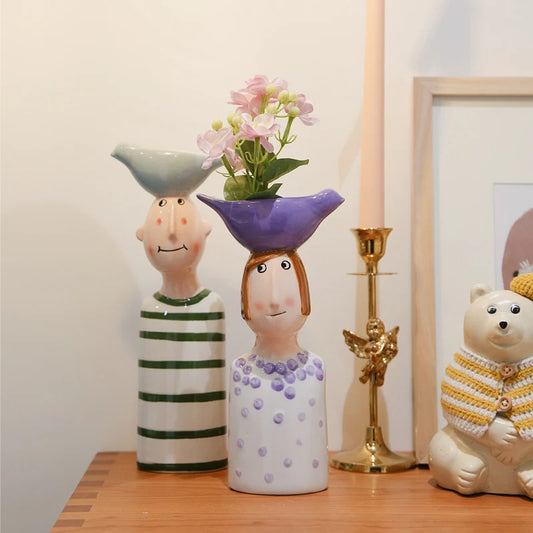 Ceramic Vase - Modern Desktop Art Sculpture for Flower Arrangements & Home Decor