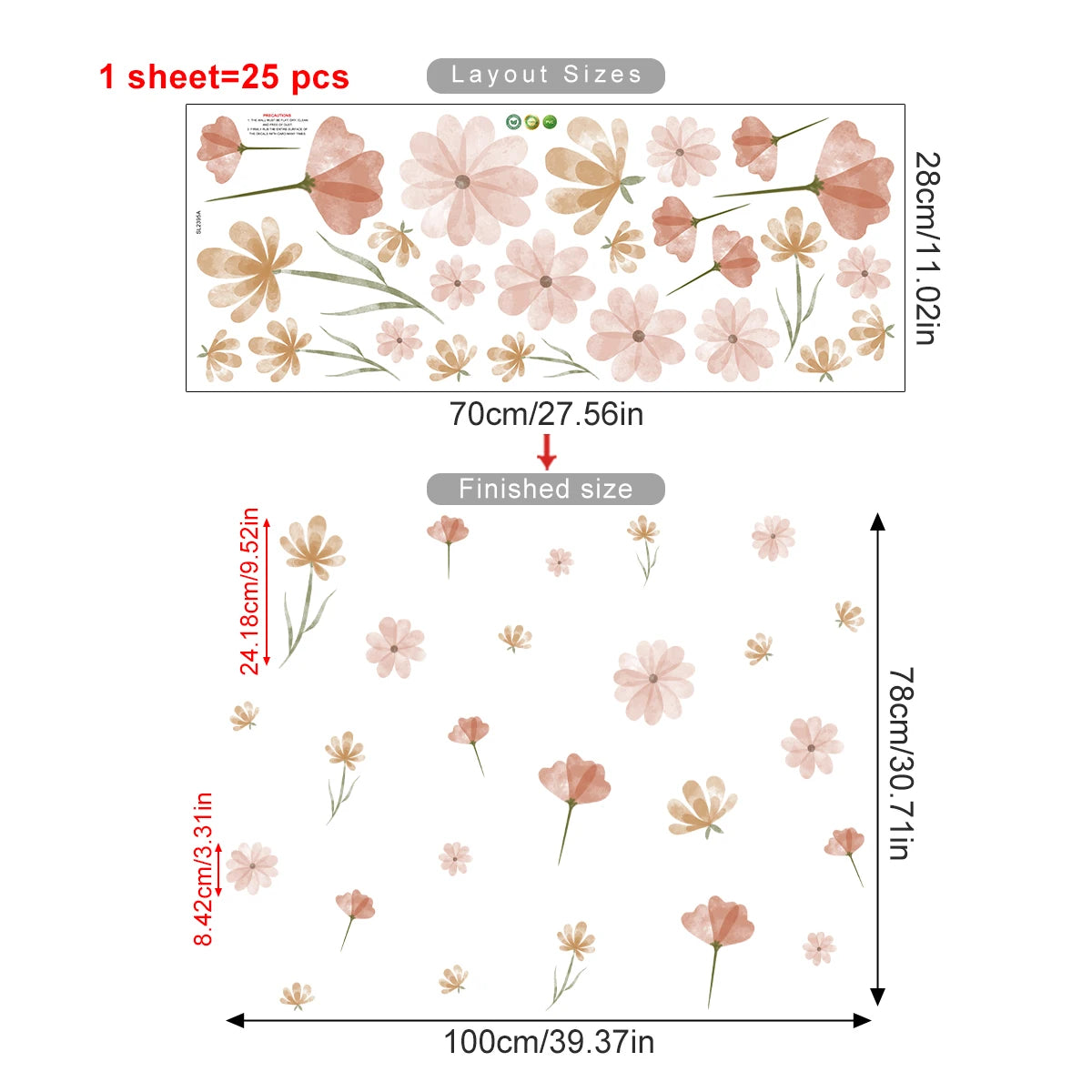 Boho Watercolor Flower Wall Stickers - Removable Peel & Stick Decals for Bedroom & Nursery