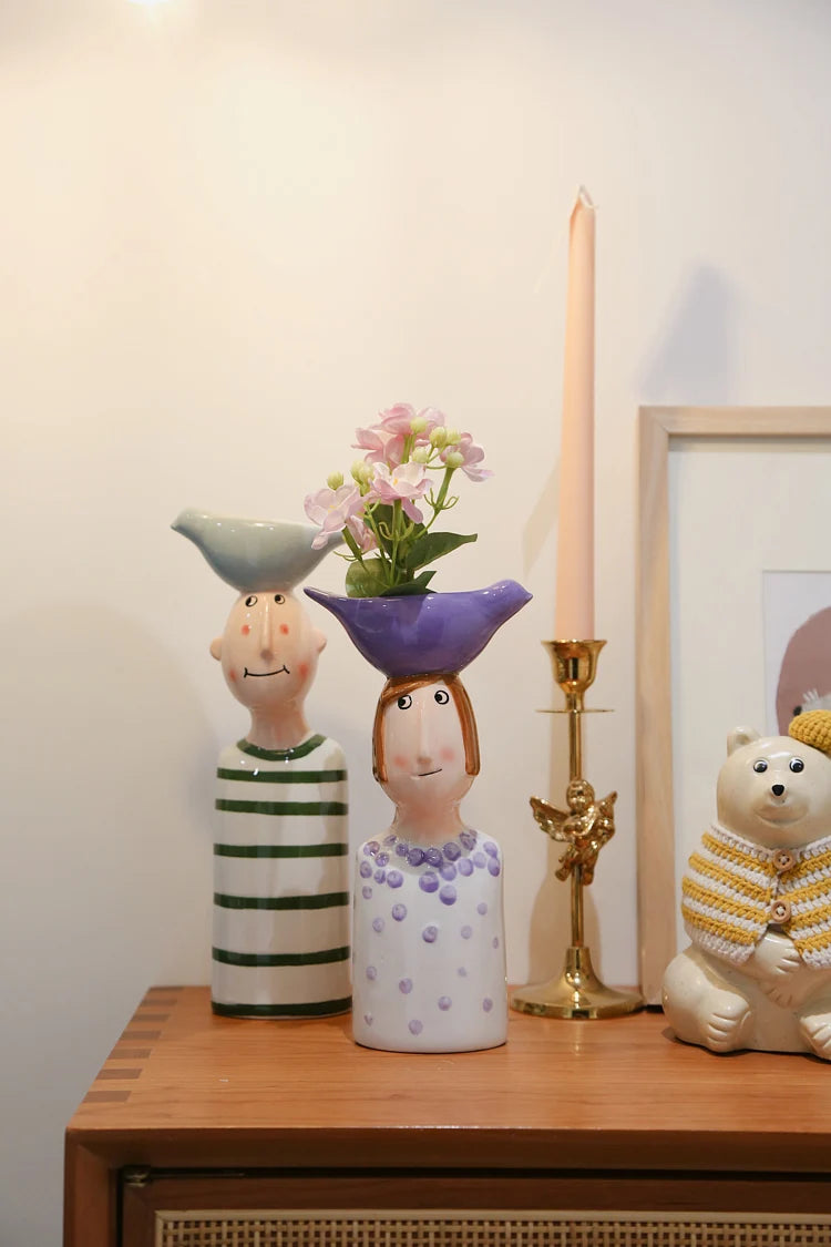 Ceramic Vase - Modern Desktop Art Sculpture for Flower Arrangements & Home Decor