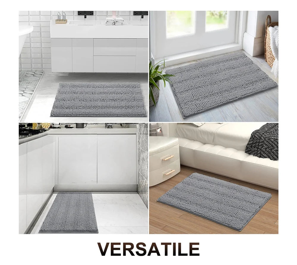 Ultra-Soft Chenille Bathroom Rug - Non-Slip Memory Foam Bath Mat with Anti-Slip Backing