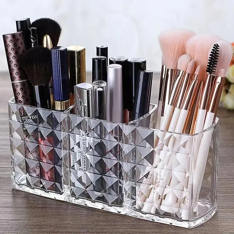 Diamond Pattern Mirror Storage Box - Bathroom Cosmetics & Lipstick Organizer