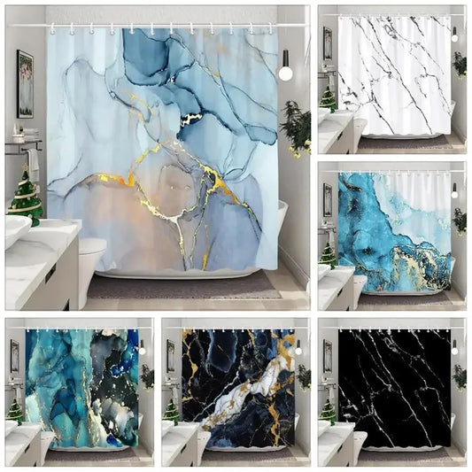 Luxury Blue Gold Marble Shower Curtain - Waterproof Polyester Bathroom Decor (Multiple Sizes)