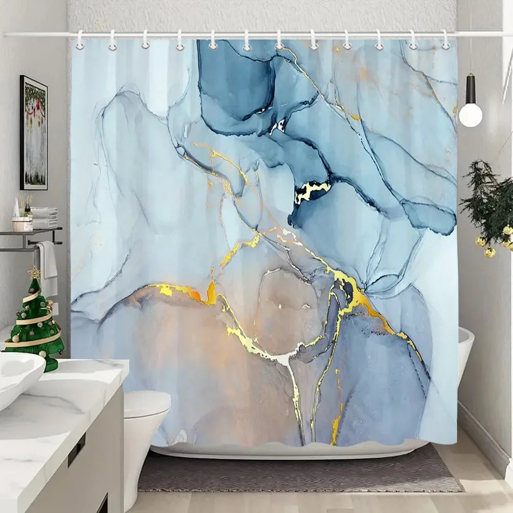 Luxury Blue Gold Marble Shower Curtain - Waterproof Polyester Bathroom Decor (Multiple Sizes)