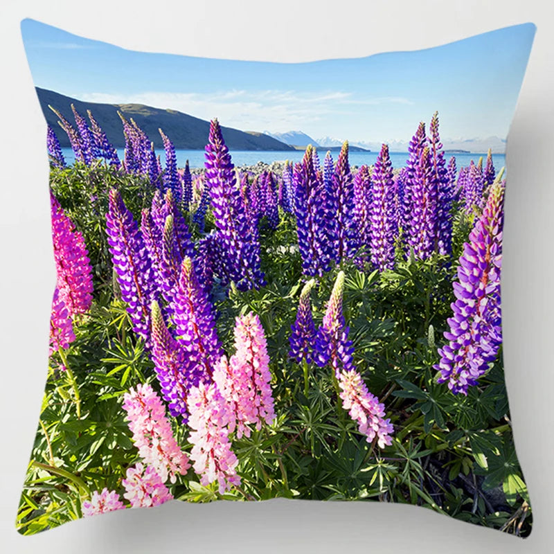 Lavender Pattern Throw Pillow Cover - Decorative Sofa Cushion Case for Living Room & Bedroom