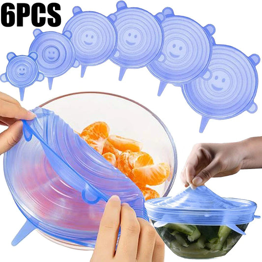 6-Piece Silicone Food Storage Lids - Reusable Airtight Stretch Covers for Kitchen