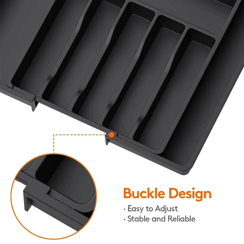 Adjustable Cutlery Drawer Organizer — Expandable Utensil Tray with Dividers for Kitchen Silverware
