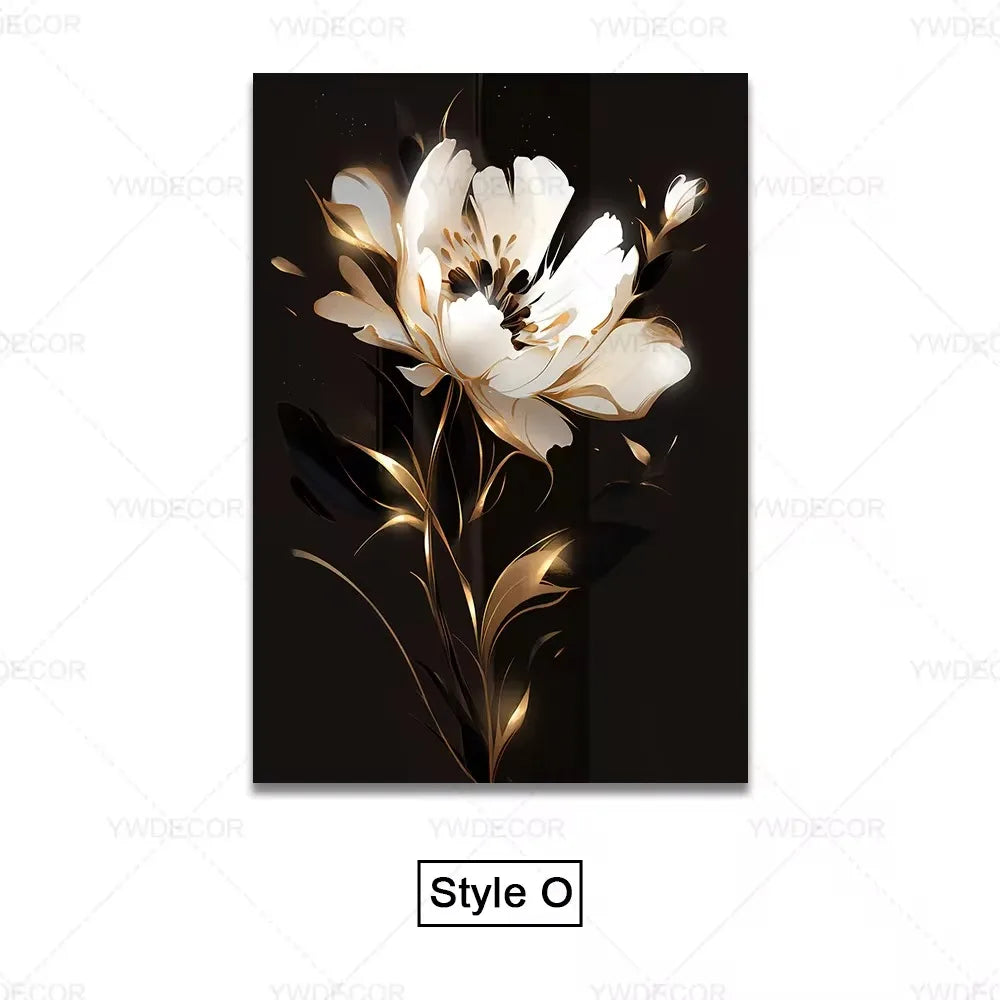 Black Gold Plant Leaves Canvas Wall Art - Modern Abstract Poster for Living Room Decor