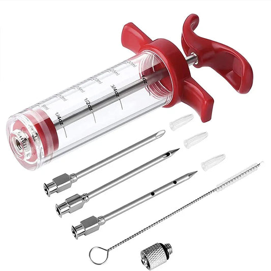 Meat Injector Syringe - BBQ Marinade Injector Kit with 3 Needles for Turkey & Grilling