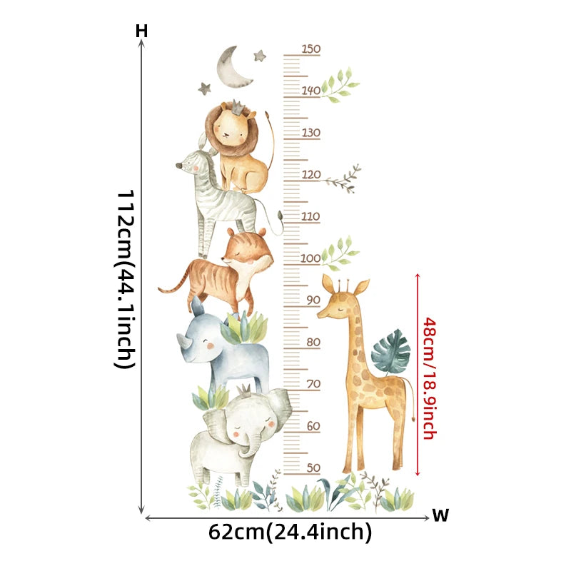 Cartoon Animal Height Chart Wall Stickers - Kids Growth Ruler 3-Piece Set