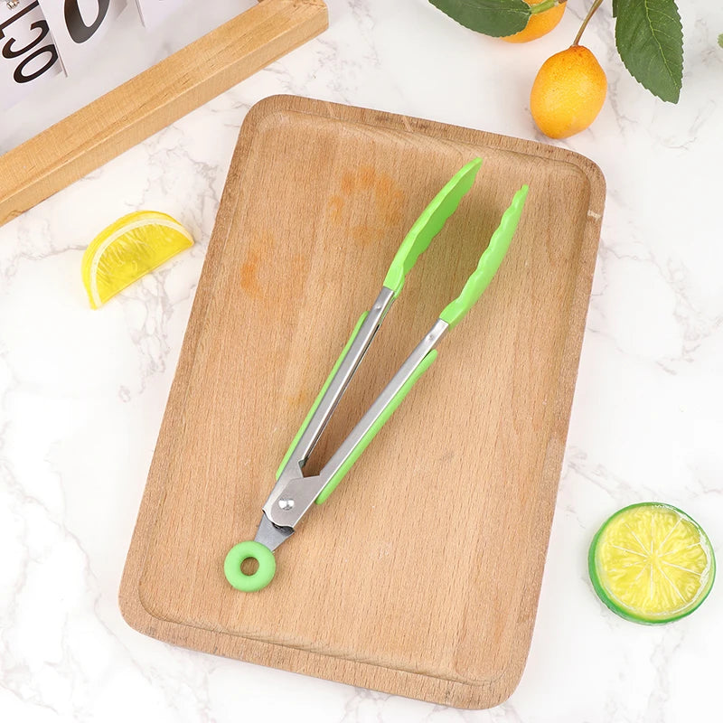 Silicone BBQ Grilling Tongs - Non-Stick Kitchen Tongs with Stainless Steel for Cooking & Serving