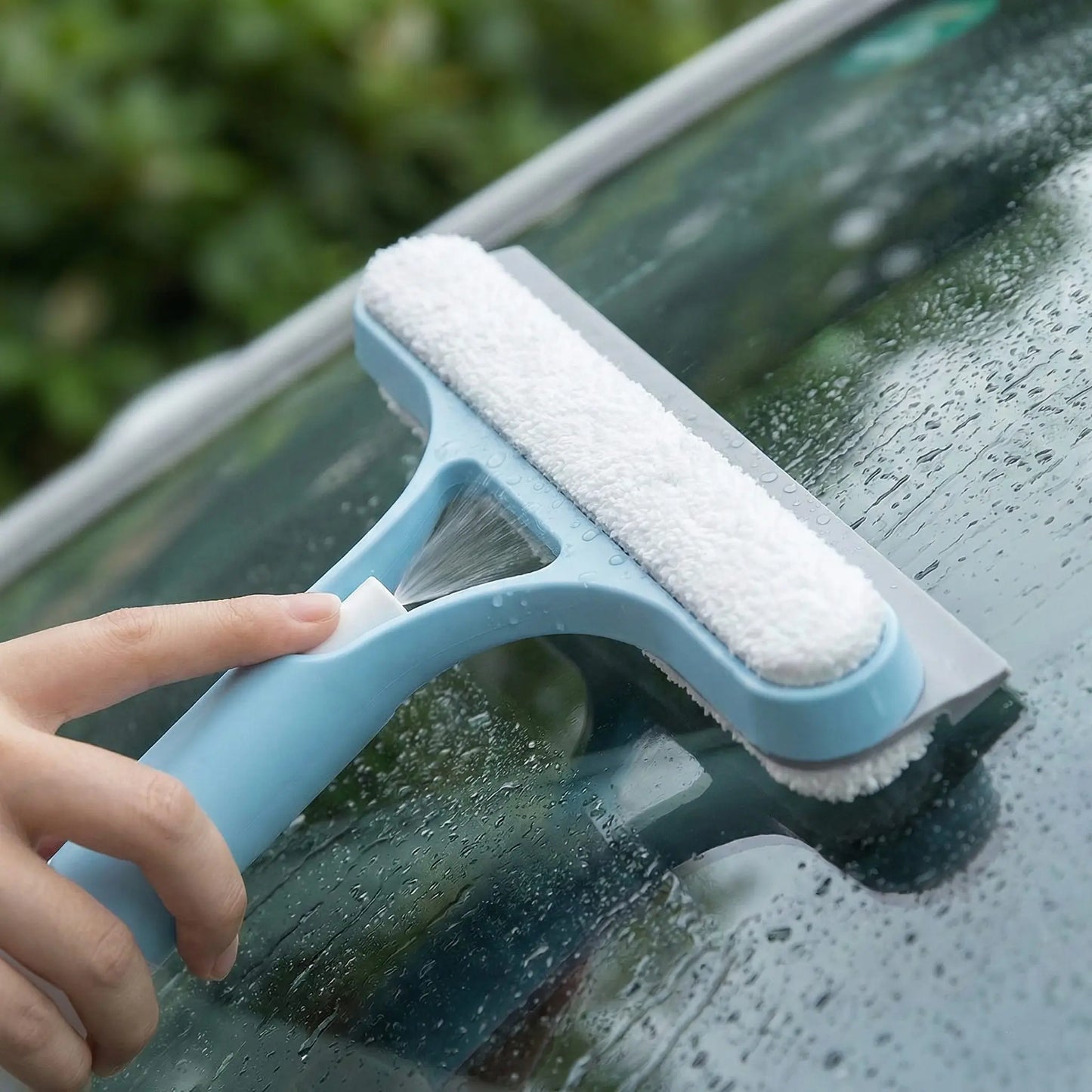 2-in-1 Spray Window Squeegee with Microfiber Scrubber