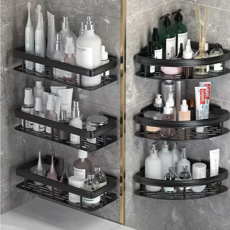 No-Drill Bathroom Corner Shelf - Wall Mount Storage Rack