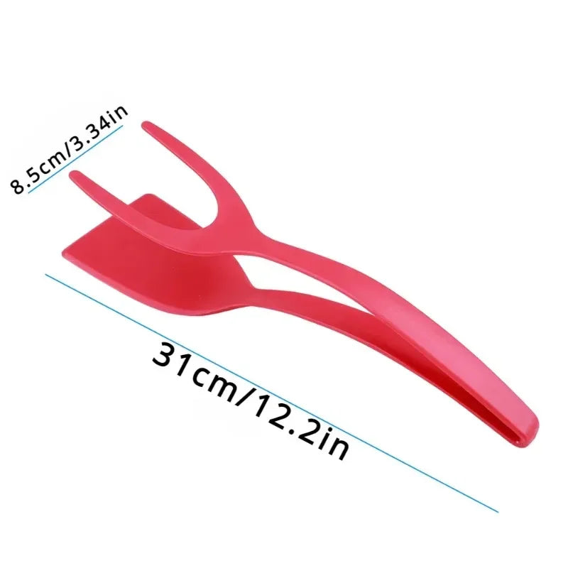 2-in-1 Nylon Flip Tongs with Egg Spatula & Steak Turner - Multi-Function Kitchen Tool
