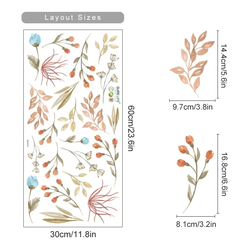 Boho Watercolor Flower Wall Stickers - Removable Peel & Stick Decals for Bedroom & Nursery