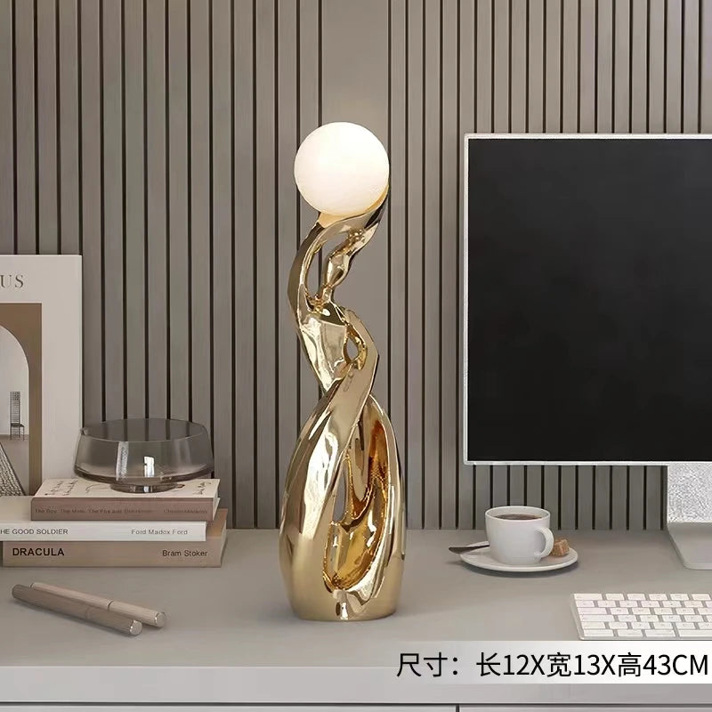 Nordic Abstract Art Sculpture - Luminous Floor Statue for Modern Living Room Decor