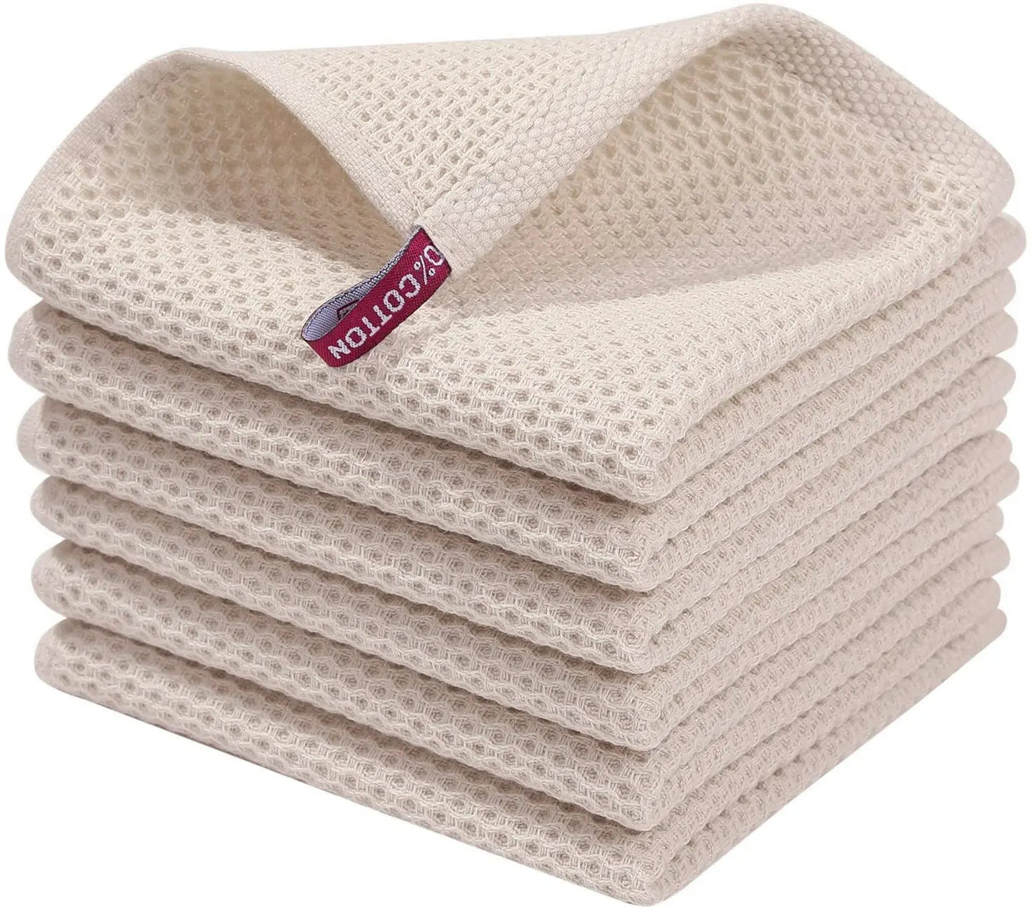 100% Cotton Waffle Weave Dish Cloths - Ultra Absorbent Kitchen Towels, 12x12 Inches (6-Pack)