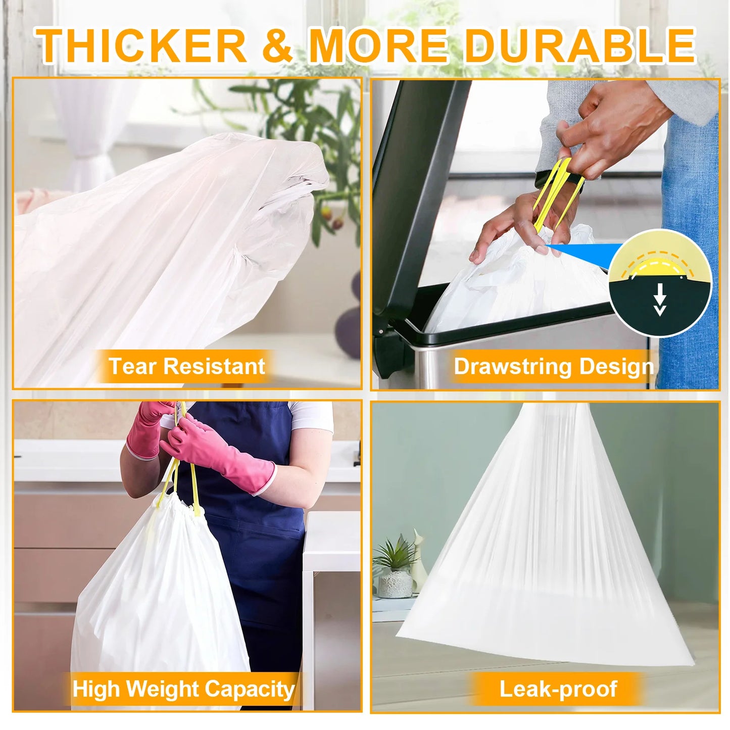 Heavy Duty Drawstring Trash Bags - 13 Gallon Kitchen Waste Bags