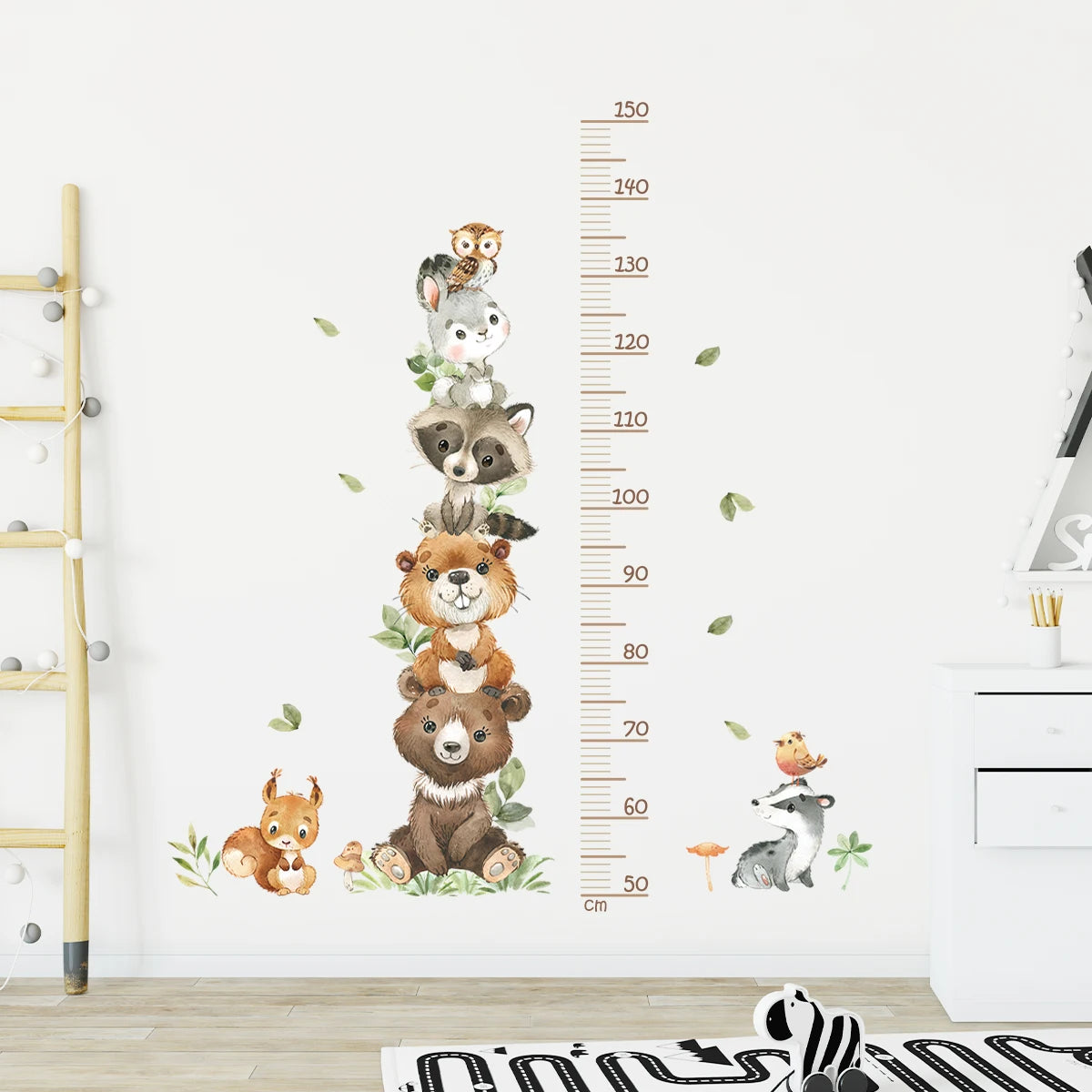 Cartoon Animal Height Chart Wall Stickers - Kids Growth Ruler 3-Piece Set
