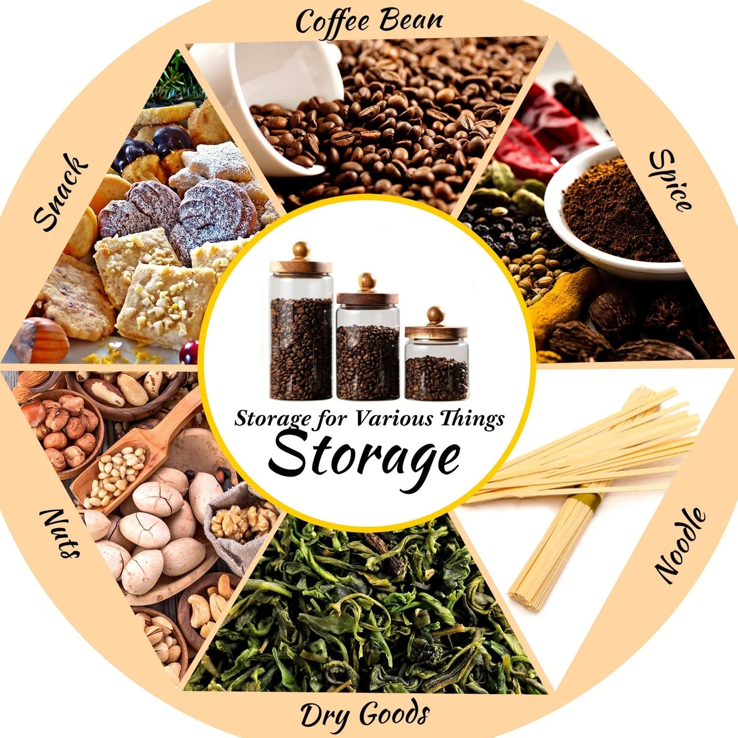 Airtight Glass Food Storage Jar with Acacia Wood Lid — S, M & L for Coffee, Spices, Nuts & More