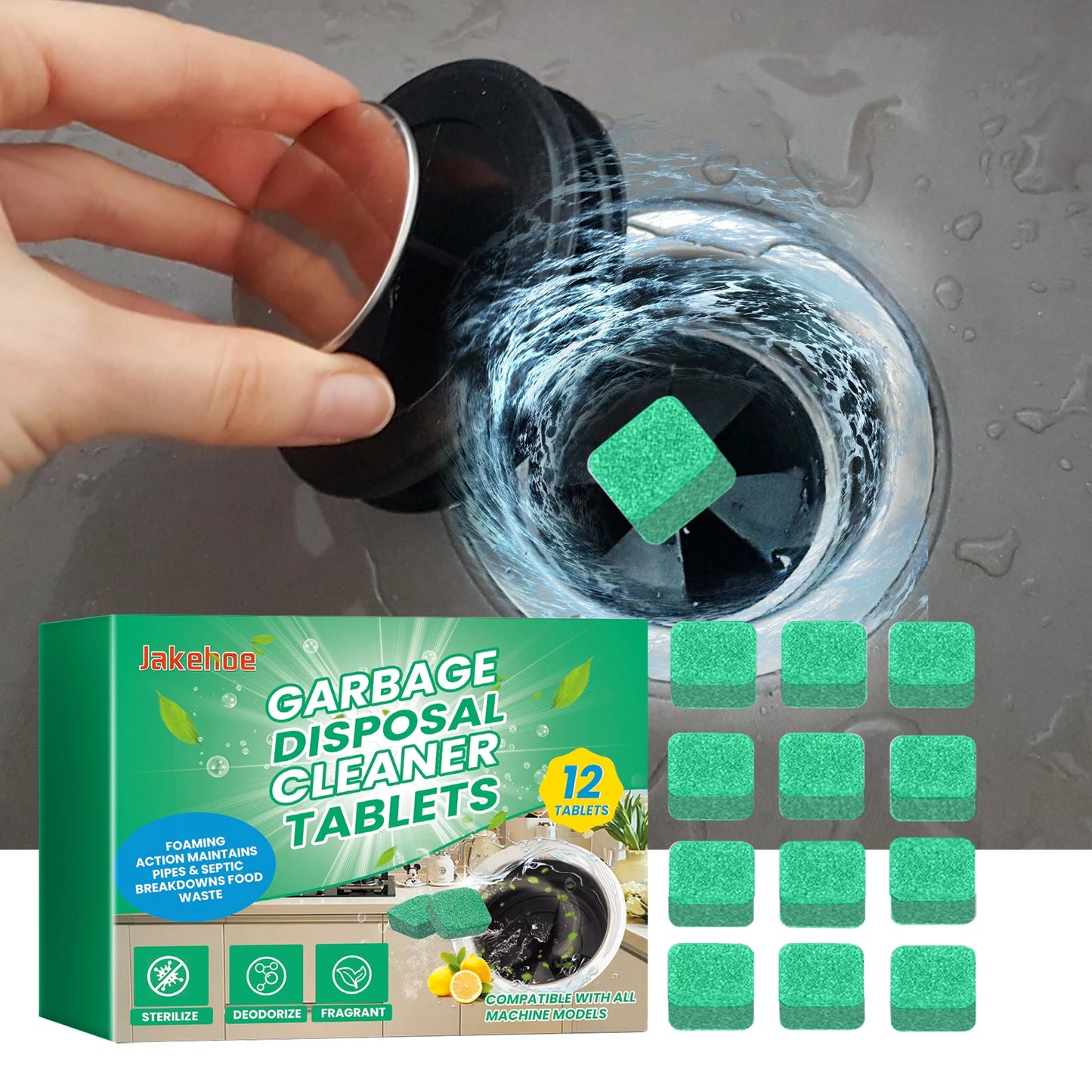 Garbage Disposal Cleaner Tablets - Foaming Drain Deodorizer 12-Pack