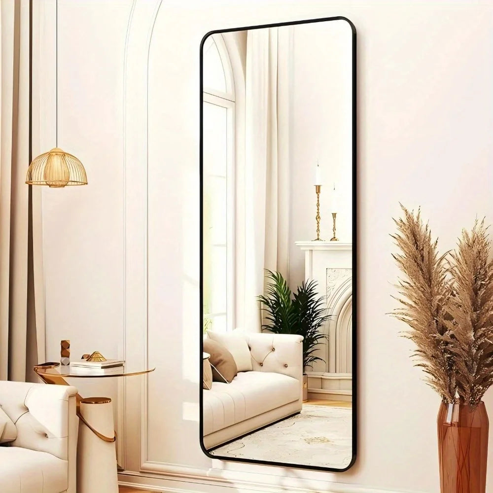 Full Length Mirror 59" - Standing Floor Mirror with Rounded Corners & Aluminum Frame