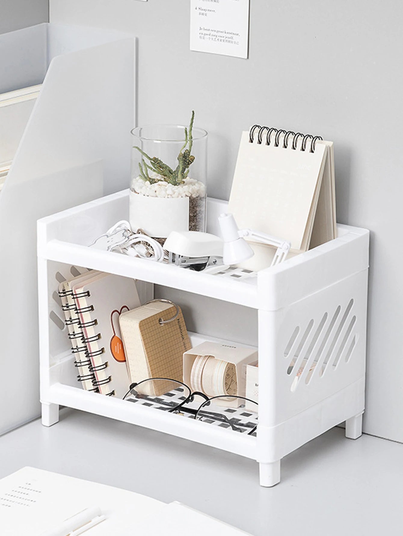 Desktop Storage Organizer - 2-Layer White Rack for Desk, Office, Cosmetics & Stationery