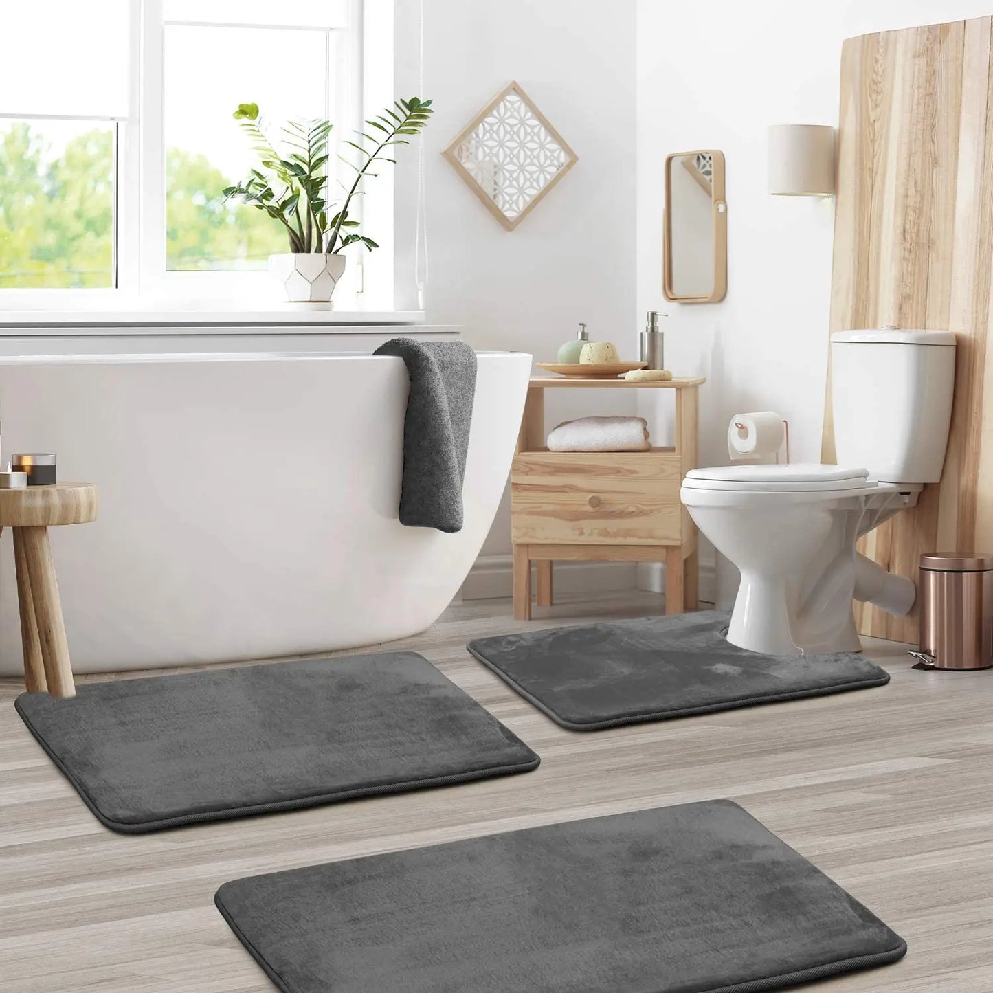 3-Piece Velvet Memory Foam Bathroom Rug Set - Ultra-Soft Non-Slip Bath Mats for Complete Coverage