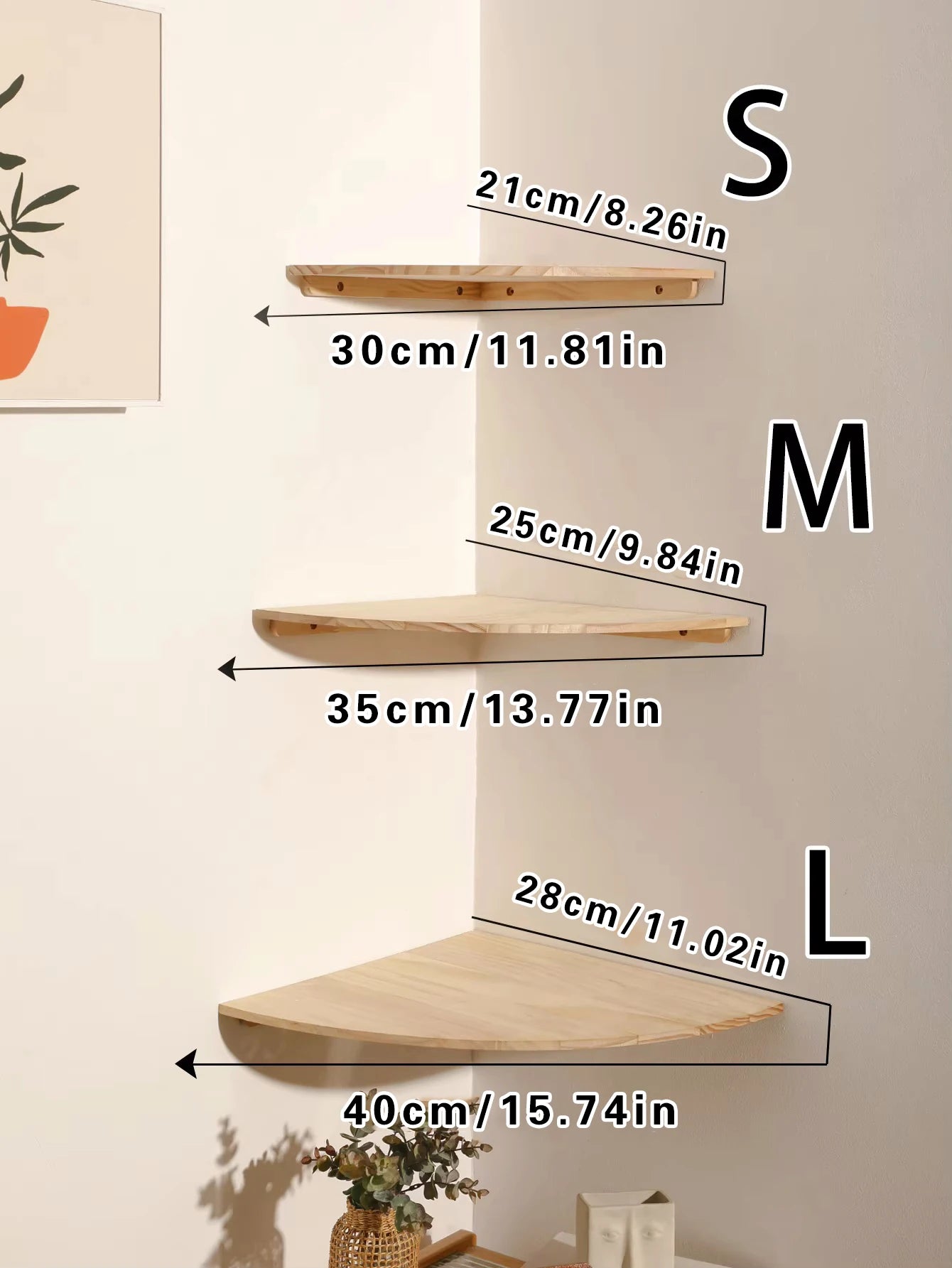 3-Tier Wooden Corner Floating Shelf